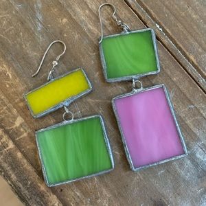 One of a kind Handmade Stained Glass Earrings